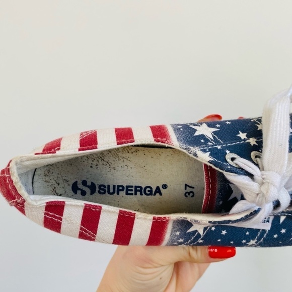 Superga Red & Blue USA Flag Low Top Sneakers Star Spangled Banner Lace up - Picture 3 of 8